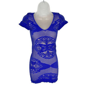 NWOT! Intimately Free People Bodycon Shirt Dress Crochet Knit Blue Tan Size XS/S